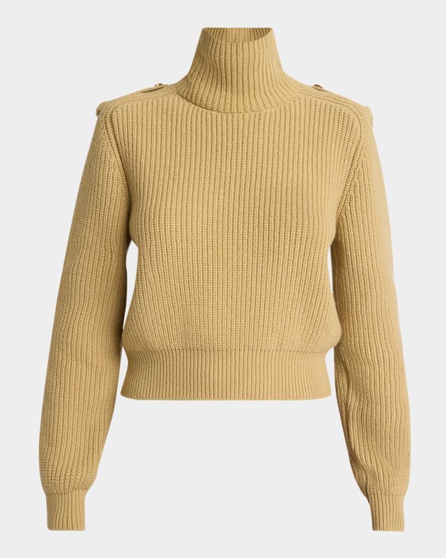 Buttoned Shoulder Wool Cashmere Turtleneck